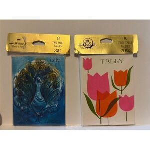 NOS Hallmark Tally Cards Blue Peacock Pink Tulips MCM